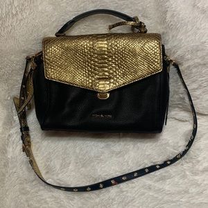 Michael kors metallic gold and black crossbody
